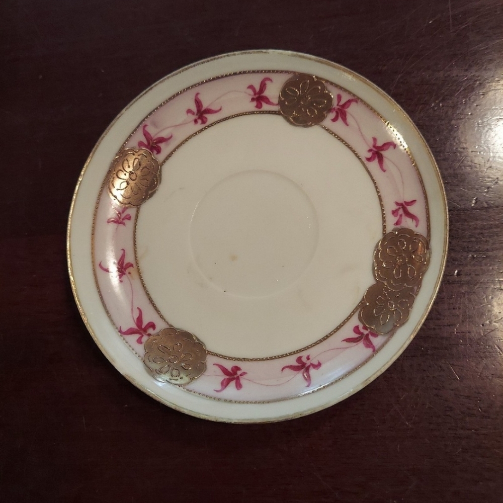 VINTAGE IMPERIAL NIPPON HAND PAINTED PORCELAIN SAUCER TRINKET DISH GOLD GILT 5"